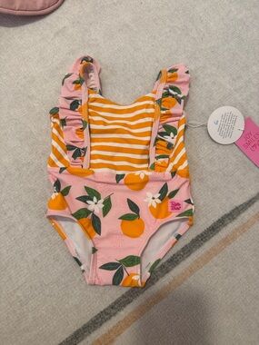 Ruffle Butts Pink Orange Stripe & Citrus One-Piece Swimsuit